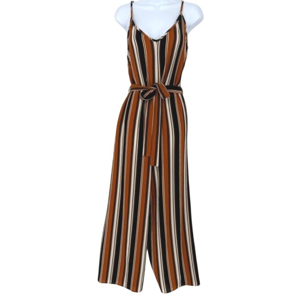 Ambiance Womens Wide Leg Striped Jumpsuit Rust Black White‎ Size M 70s Retro